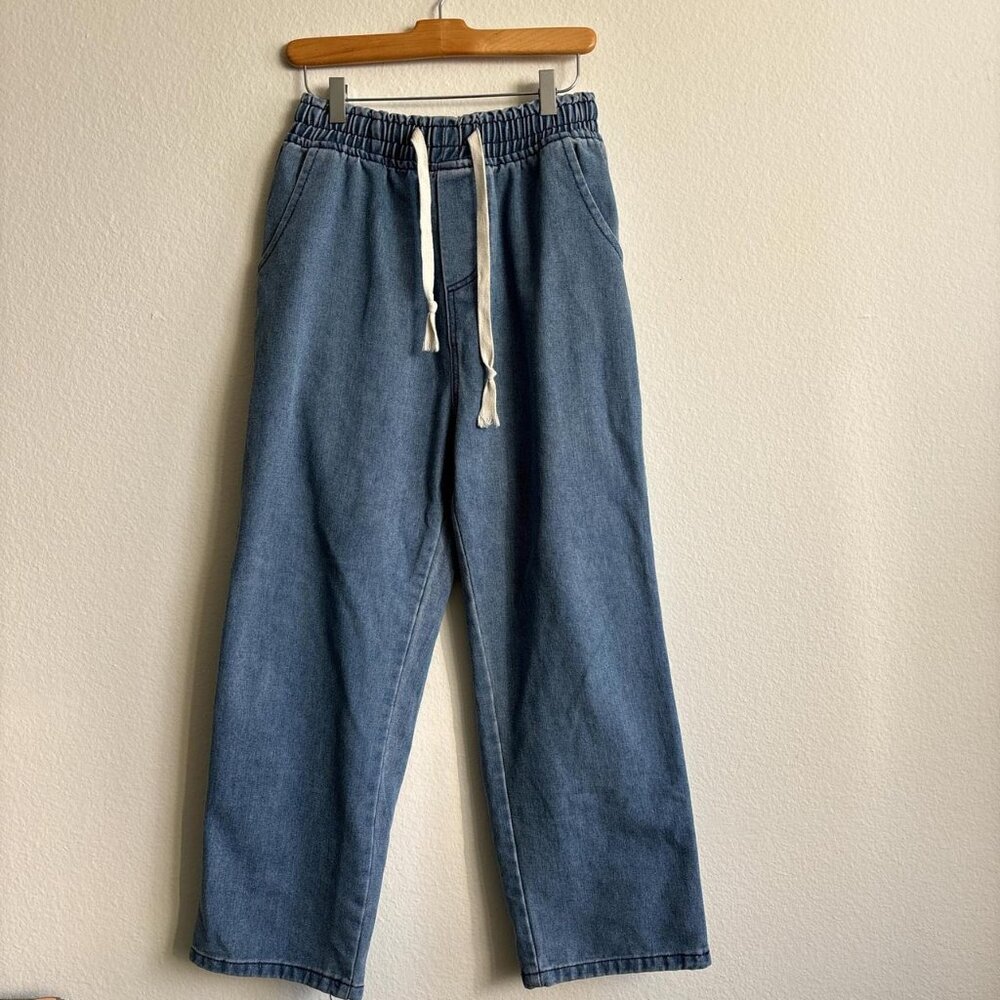 High Waist Elastic Drawstring Denim Pants Jeans 27" Waist